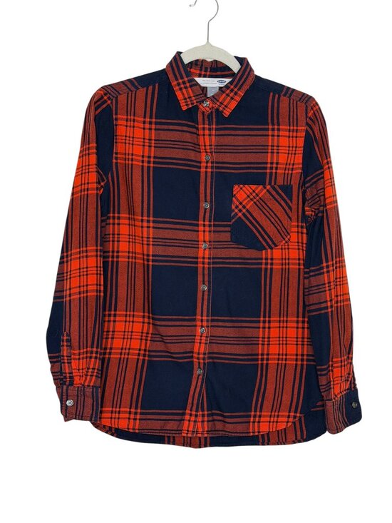 Old Navy Tops - Old Navy The Classic Shirt Top Blouse Flannel Plaid Womens Red Navy Blue M